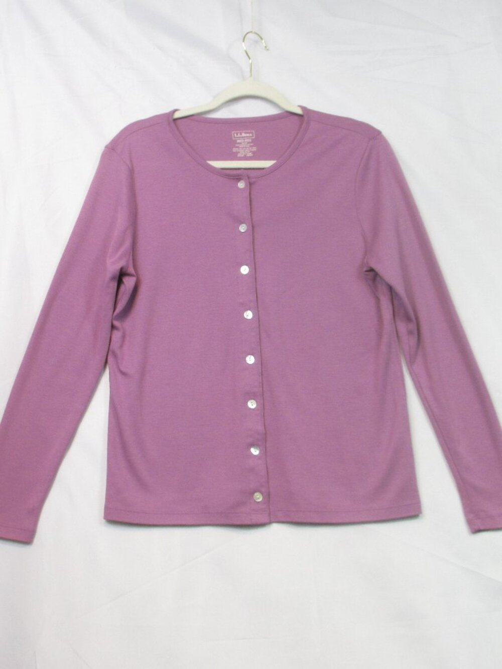 L.L. Bean Cardigan Supima Cotton Button Front  Lilas Women M Regular Preppy